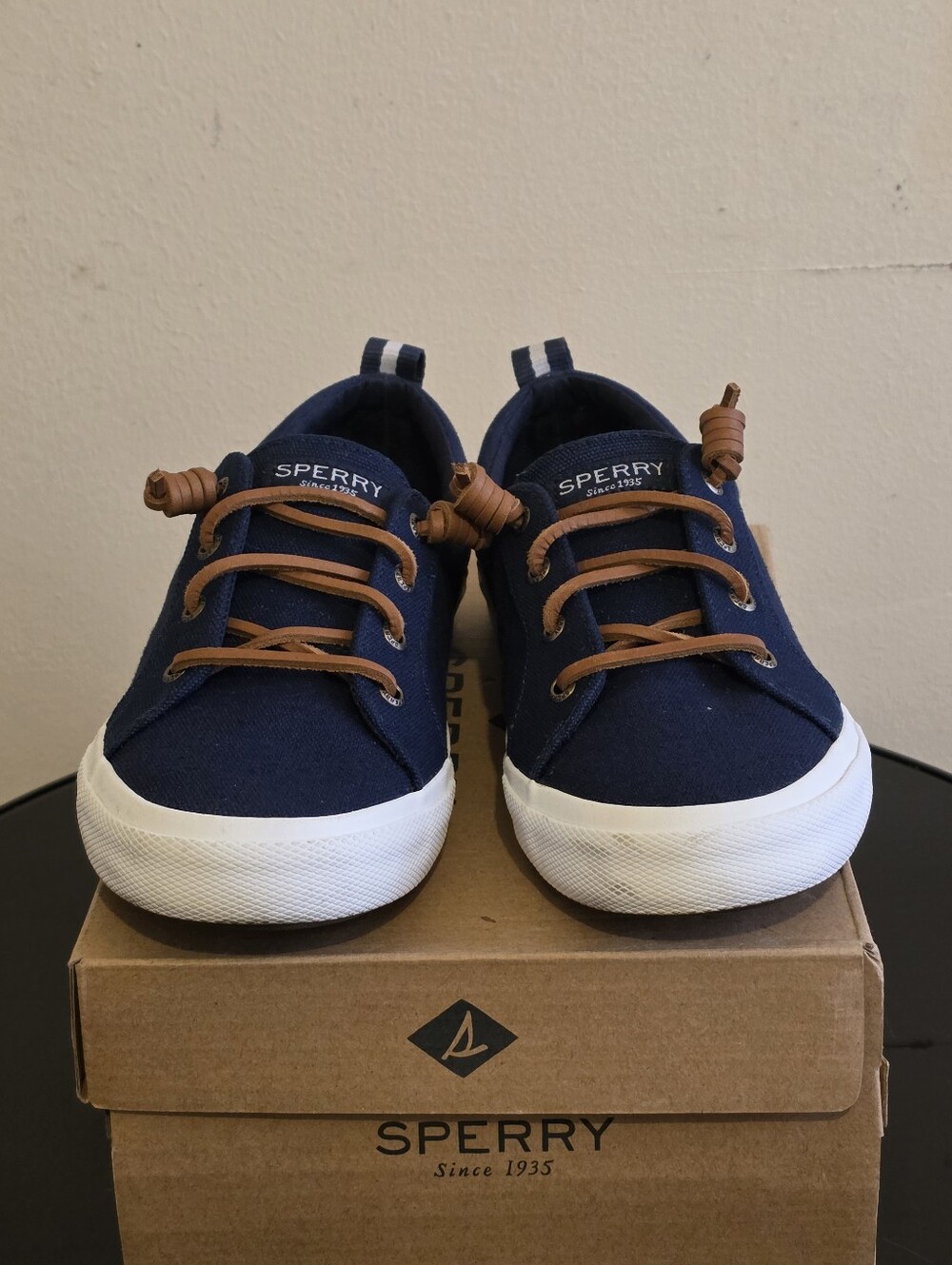 Women's Navy Canvas Casual Sneakers with Contrast White Sole - Picture 8 of 9